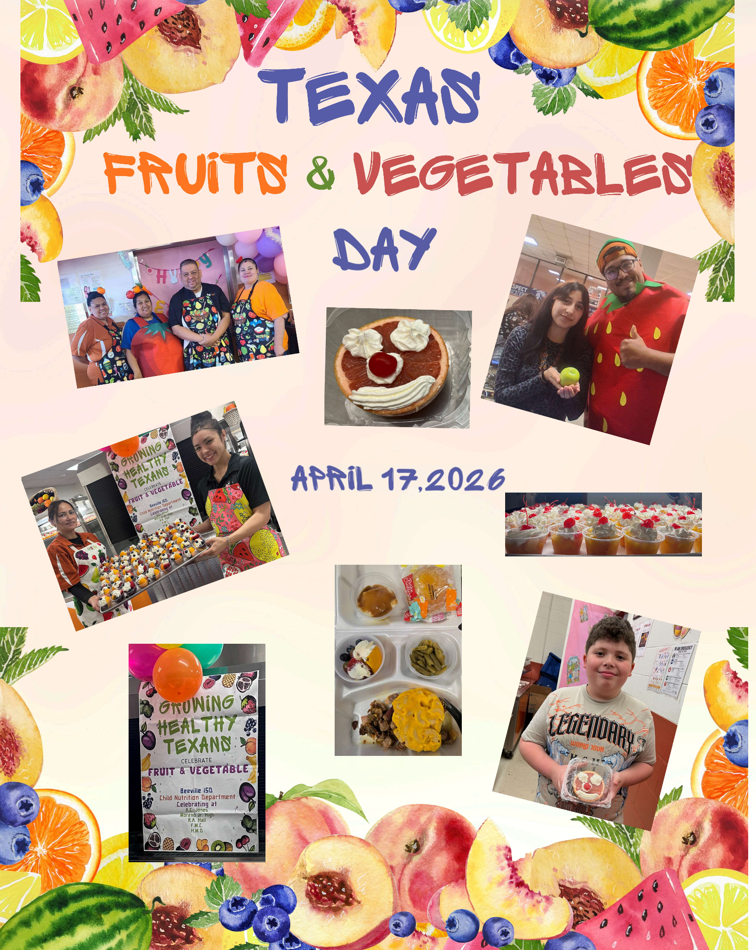 Beeville ISD Texas Fruits and Vegetables Day celebration collage