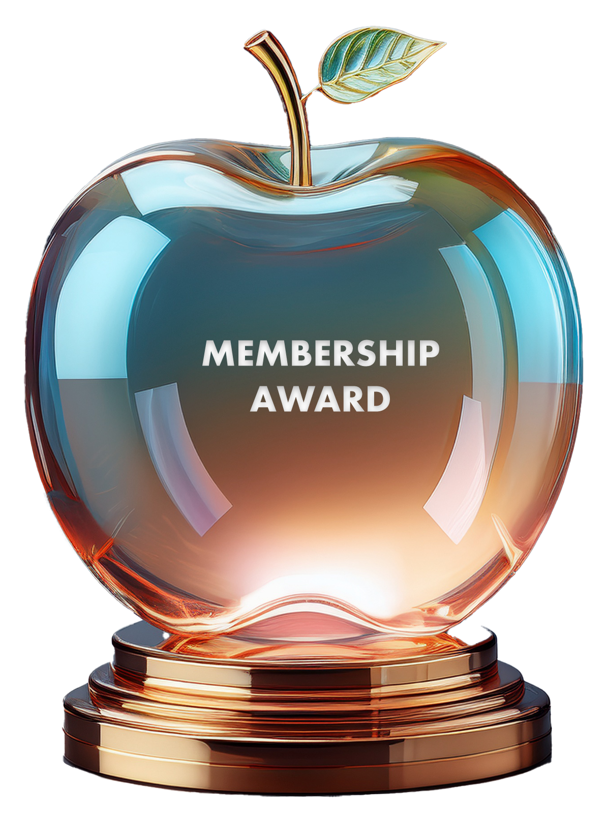 an image of a crystal award in the shape of an apple