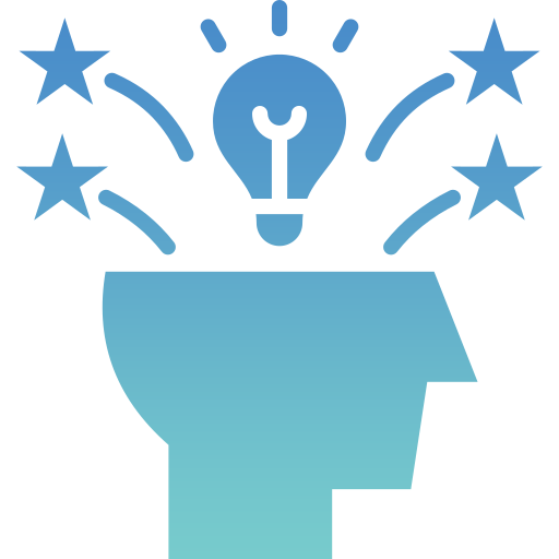 an icon of a head with stars and light bulbs coming out of it